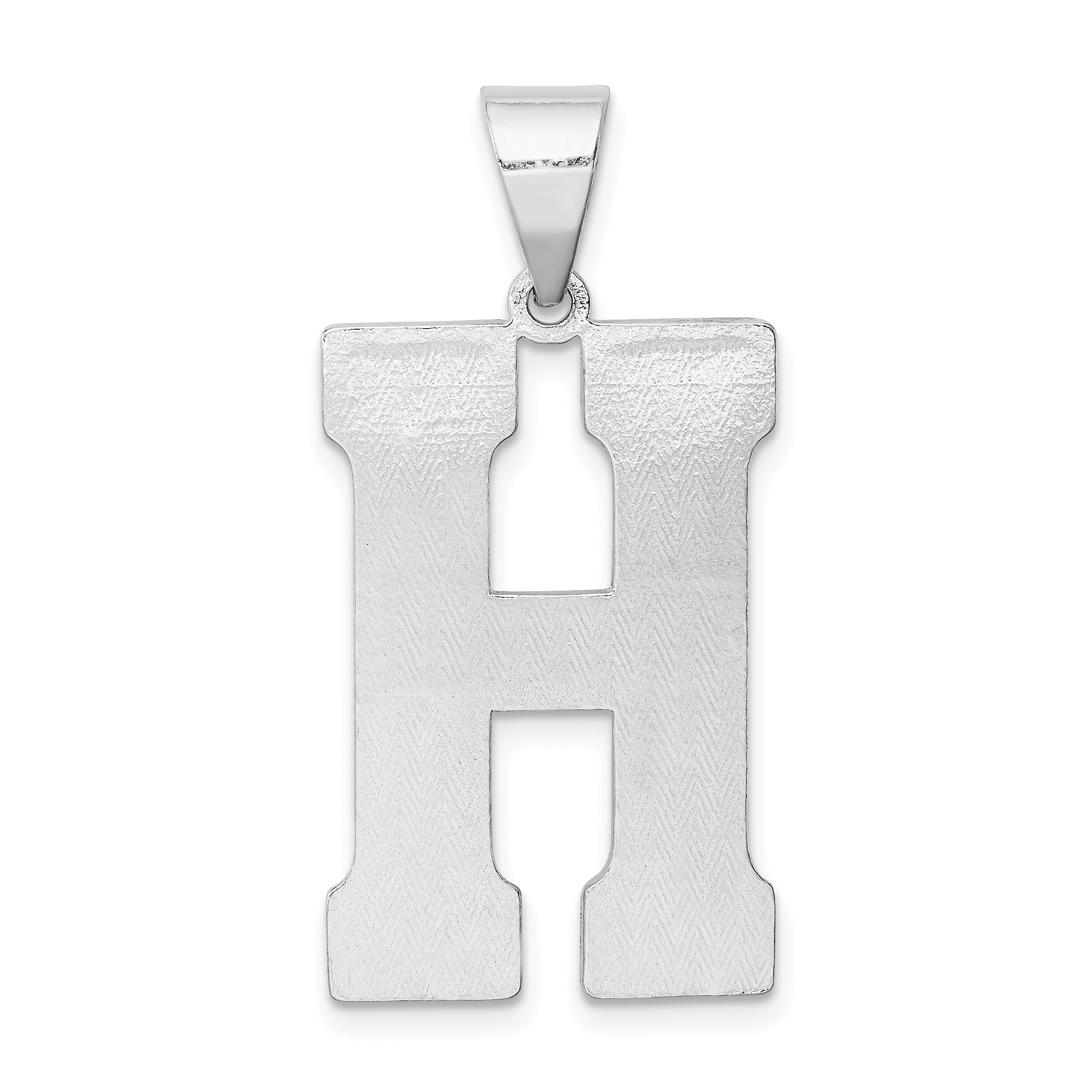 Sterling Silver Rhodium-Plated Initial H Pendant 925 Solid Cast Large Elegant Design