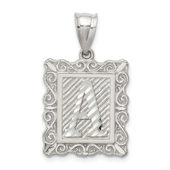 Sterling Silver Square Diamond-cut Letter A Initial Pendant