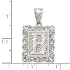 Sterling Silver Square Diamond-cut Letter B Initial Pendant