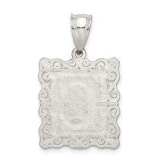 Sterling Silver Square Diamond-cut Letter C Initial Pendant