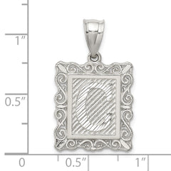 Sterling Silver Square Diamond-cut Letter C Initial Pendant