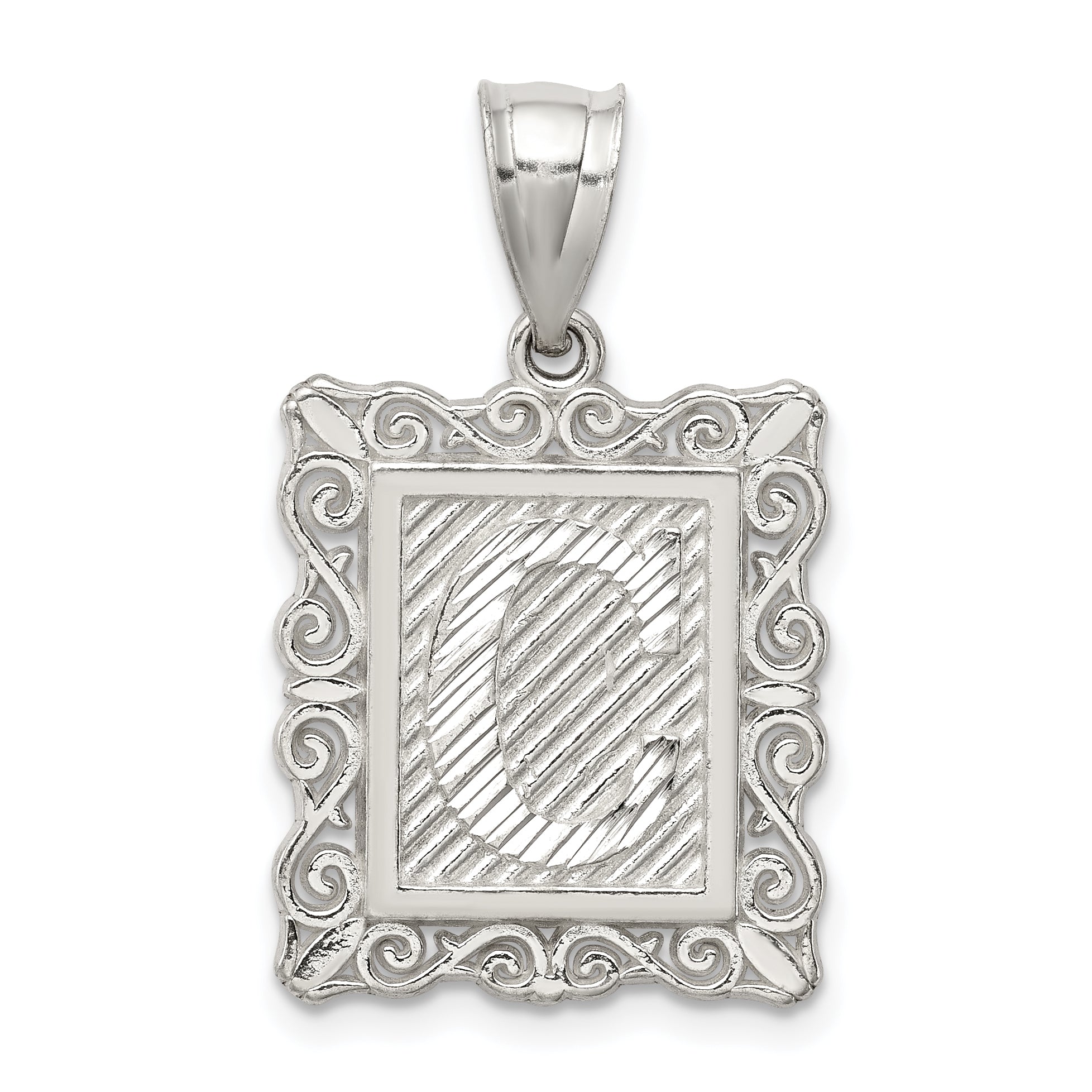 Sterling Silver Square Diamond-cut Letter C Initial Pendant