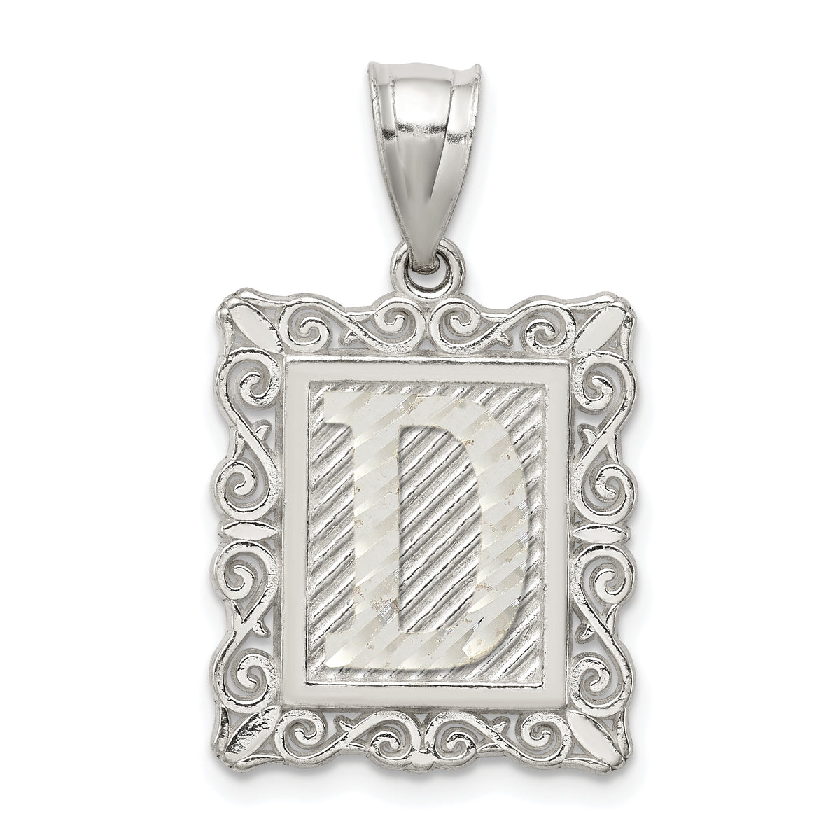 Sterling Silver Square Diamond-cut Letter D Initial Pendant