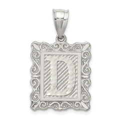 Sterling Silver Square Diamond-cut Letter D Initial Pendant