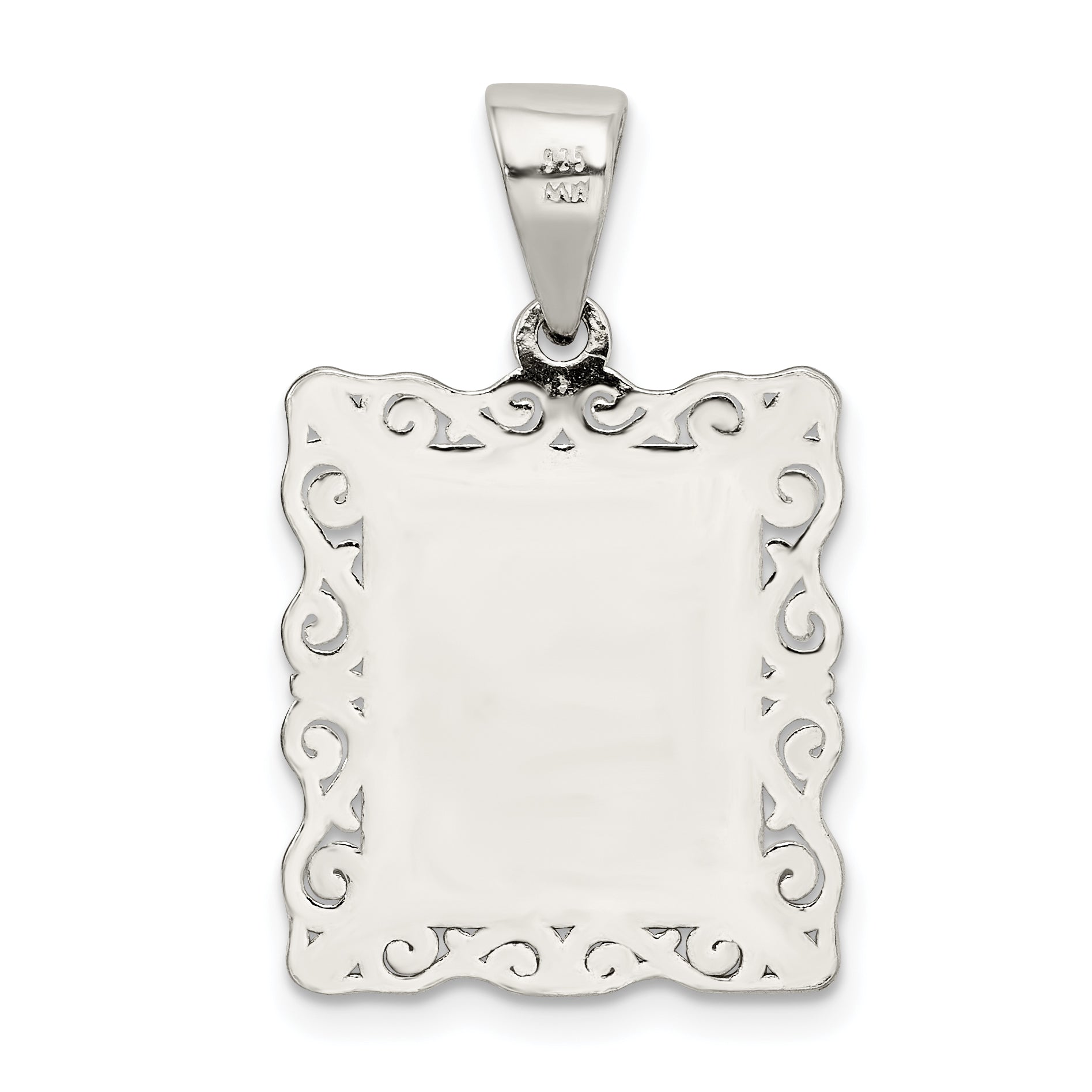 Sterling Silver Square Diamond-cut Letter E Initial Pendant