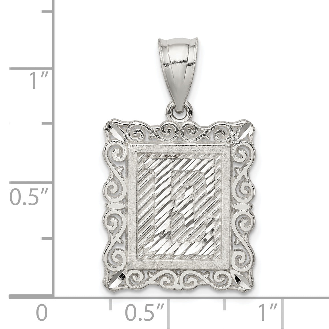 Sterling Silver Square Diamond-cut Letter E Initial Pendant