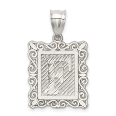 Sterling Silver Square Diamond-cut Letter F Initial Pendant