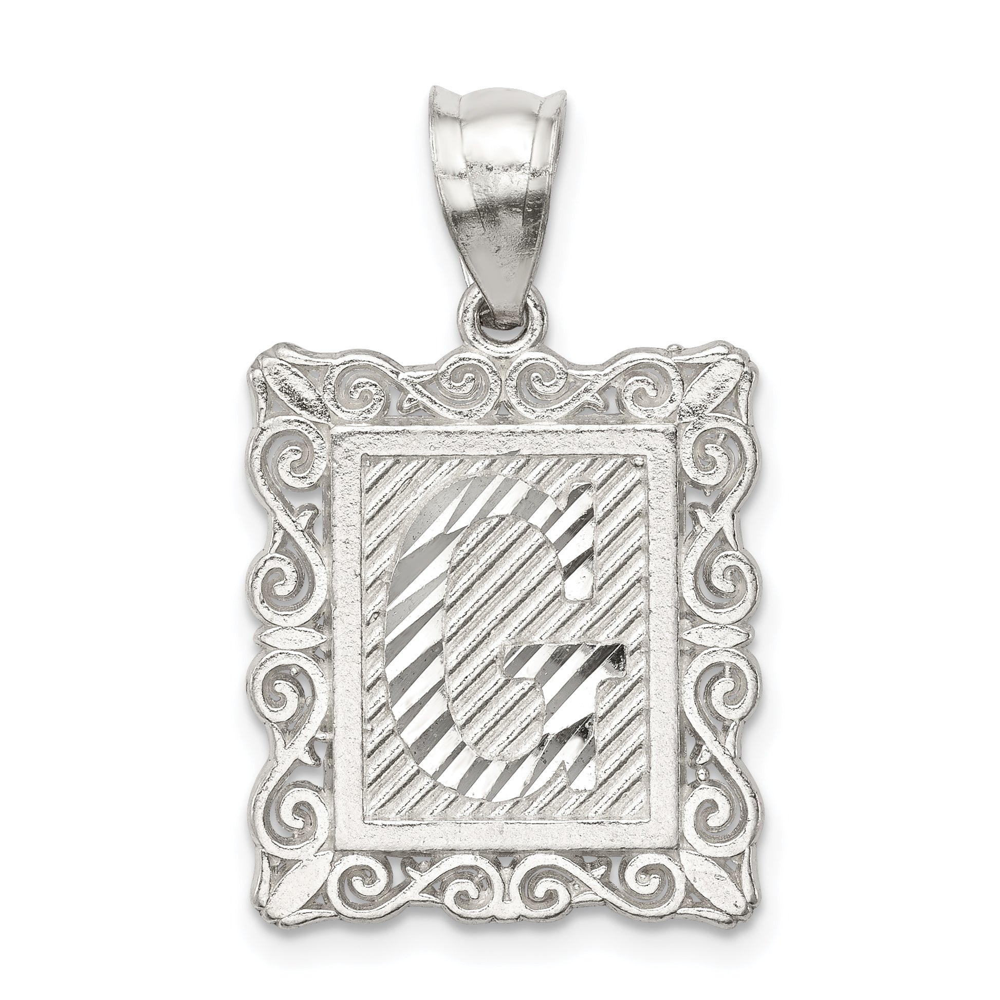 Sterling Silver Square Diamond-cut Letter G Initial Pendant