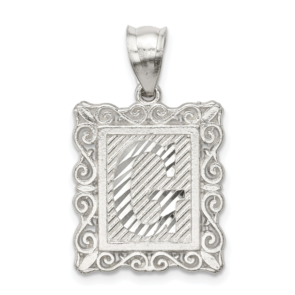 Sterling Silver Square Diamond-cut Letter G Initial Pendant