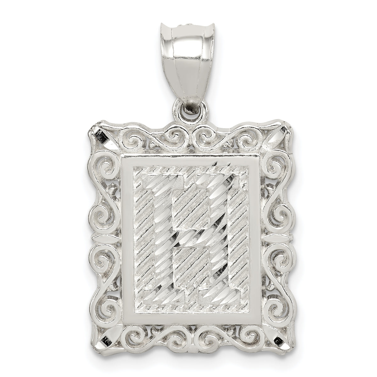 Sterling Silver Square Diamond-cut Letter H Initial Pendant