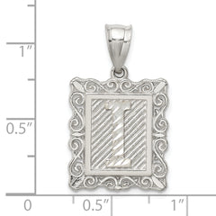 Sterling Silver 925 Square Diamond-Cut Initial I Pendant with Anti-Tarnish Coating