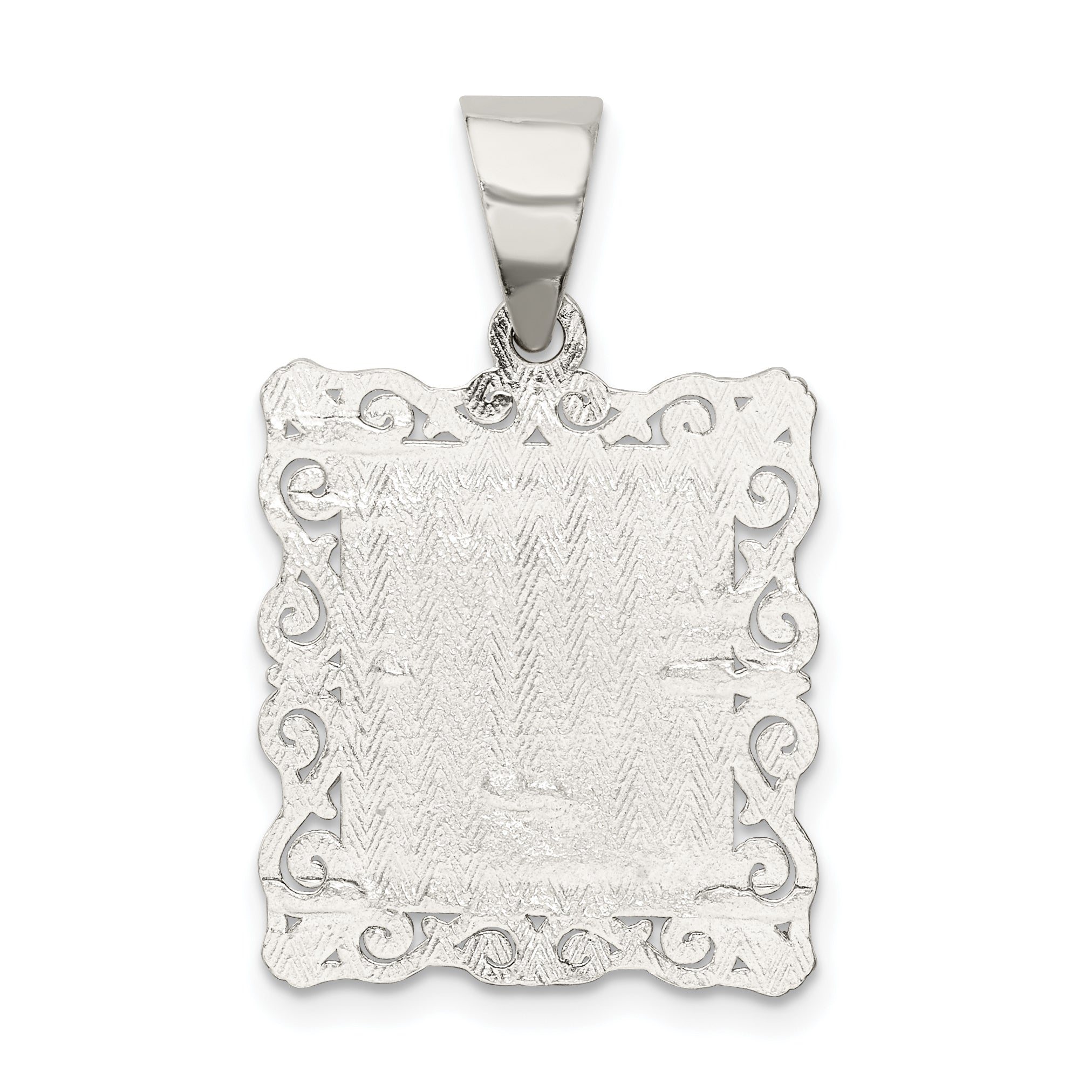 Sterling Silver Square Diamond-cut Letter J Initial Pendant