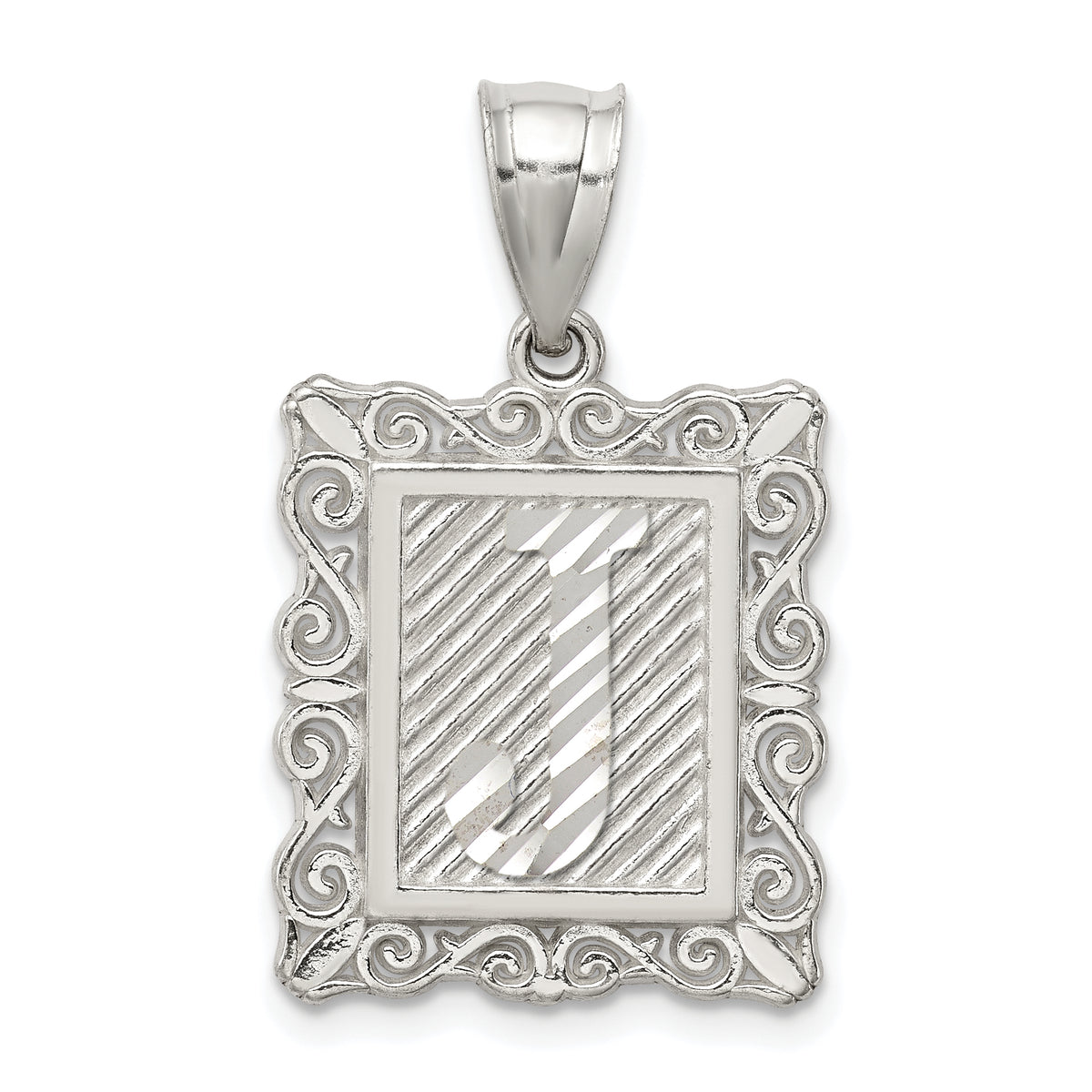 Sterling Silver Square Diamond-cut Letter J Initial Pendant