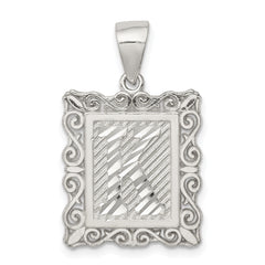 Sterling Silver Square Diamond-cut Letter K Initial Pendant