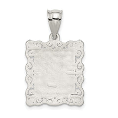 Sterling Silver Square Diamond-cut Letter L Initial Pendant