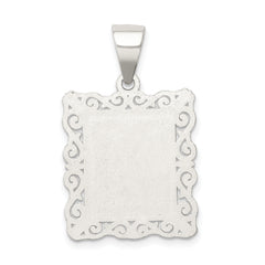 Sterling Silver Square Diamond-cut Letter M Initial Pendant