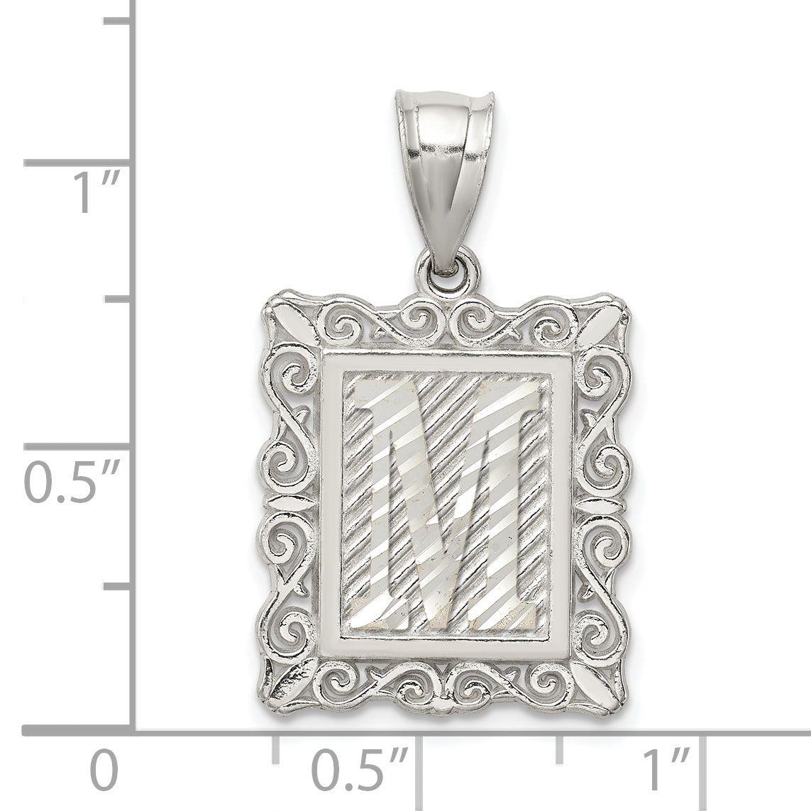 Sterling Silver Square Diamond-cut Letter M Initial Pendant