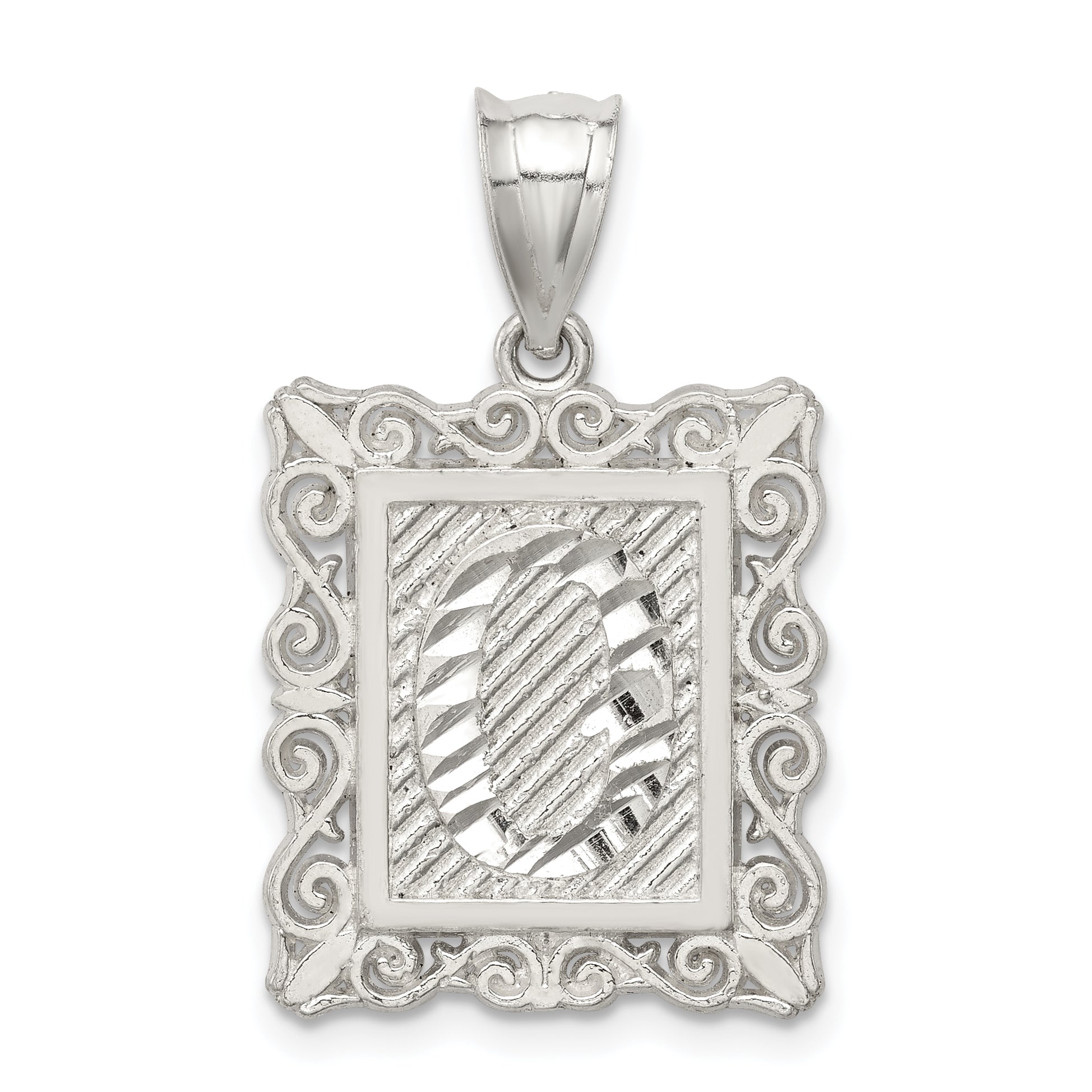 Sterling Silver Square Diamond-cut Letter O Initial Pendant