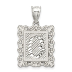 Sterling Silver Square Diamond-cut Letter O Initial Pendant