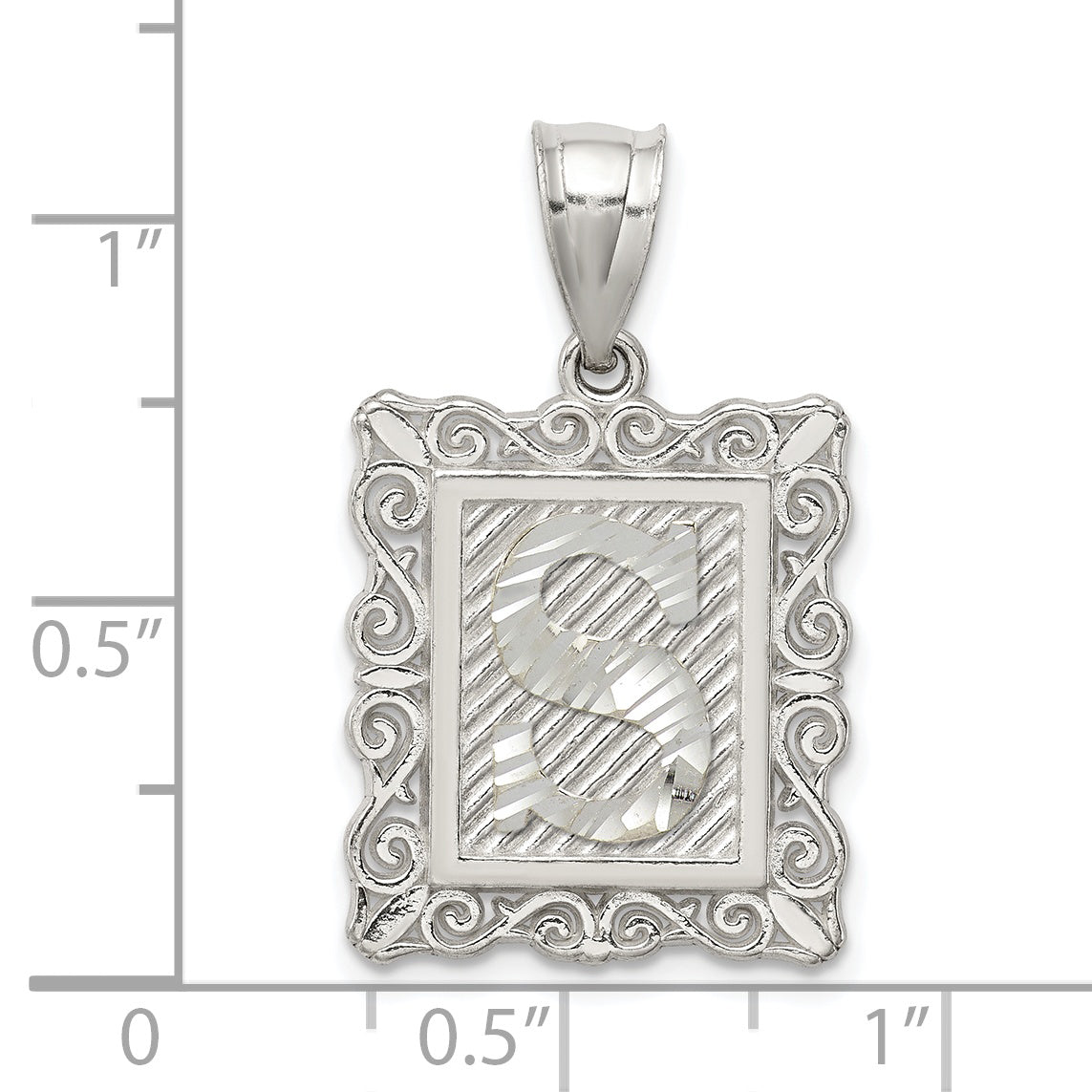 Sterling Silver 925 Diamond-Cut Initial S Pendant with Anti-Tarnish Finish