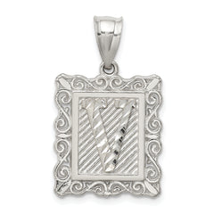 Sterling Silver Square Diamond-cut Letter V Initial Pendant