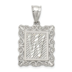 Sterling Silver Square Diamond-cut Letter W Initial Pendant