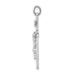 Sterling Silver 925 INRI Crucifix Pendant with Rhodium Polished Finish