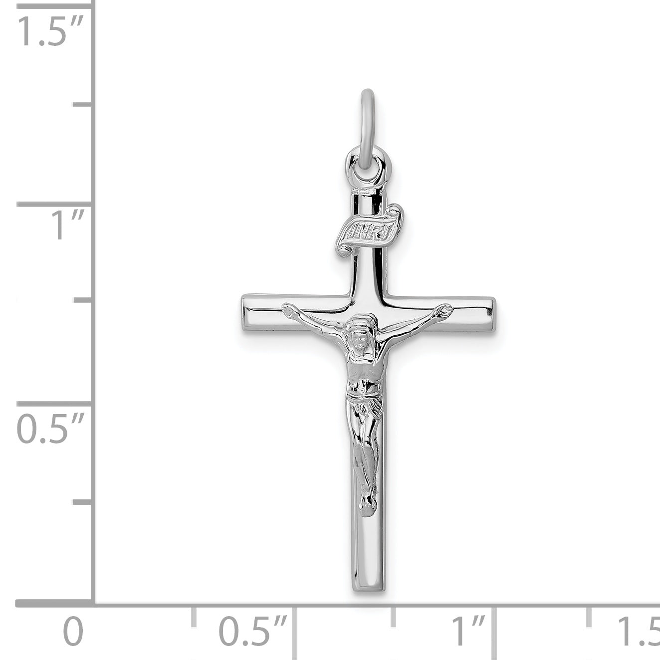 Sterling Silver 925 INRI Crucifix Pendant with Rhodium Polished Finish