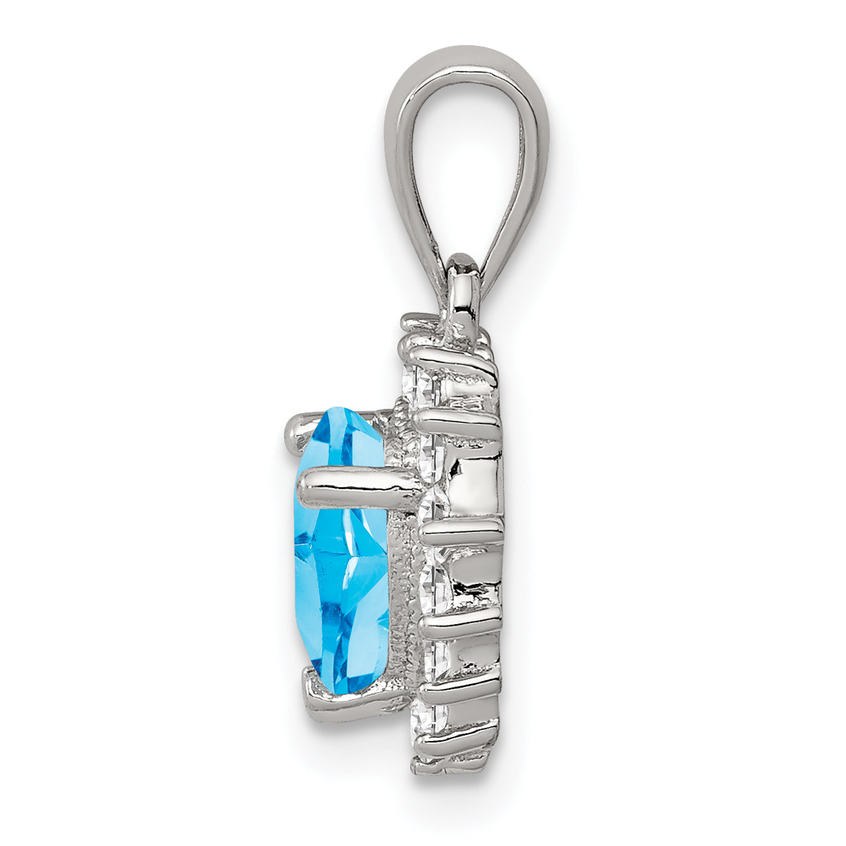 Sterling Silver Blue Topaz & CZ Pendant with Heart Design  Polished Finish