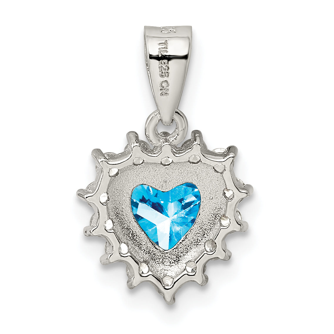 Sterling Silver Blue Topaz & CZ Pendant with Heart Design  Polished Finish