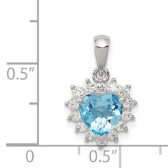 Sterling Silver Blue Topaz & CZ Pendant with Heart Design  Polished Finish