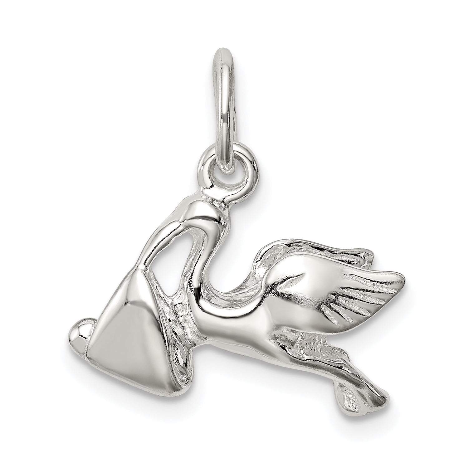 Sterling Silver STORK With  BABY CHARM