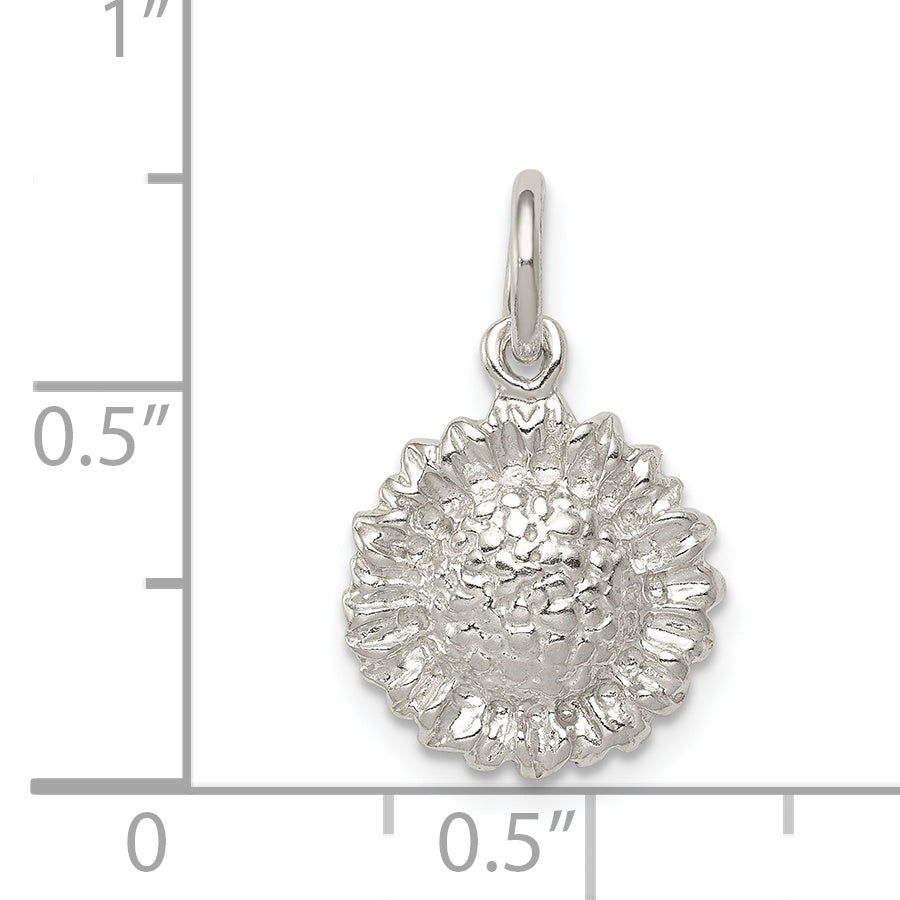 Sterling Silver 925 Sunflower Charm with Anti-Tarnish Finish Solid Design