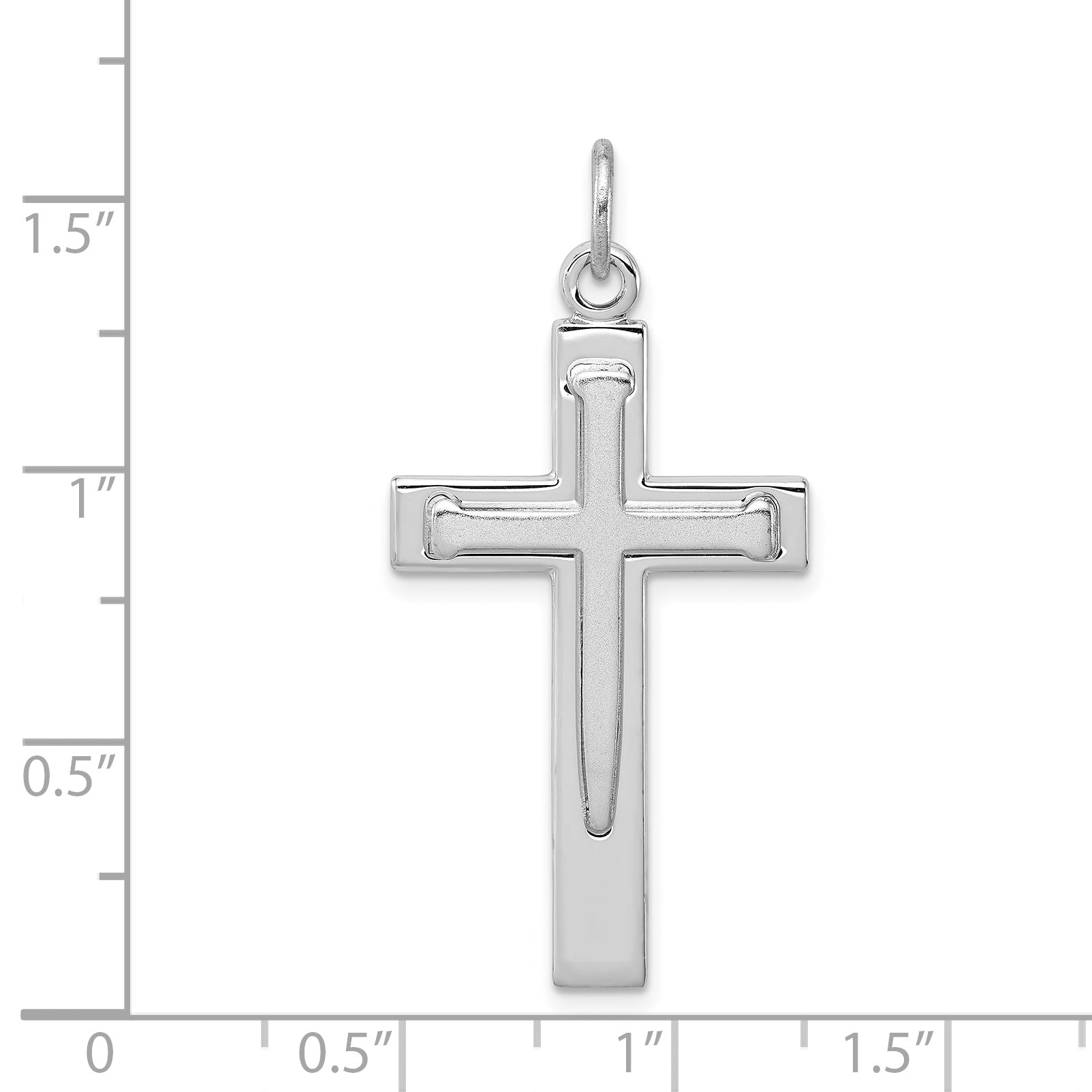 Sterling Silver 925 Rhodium-Plated Cross Pendant with Satin & Polished Finish