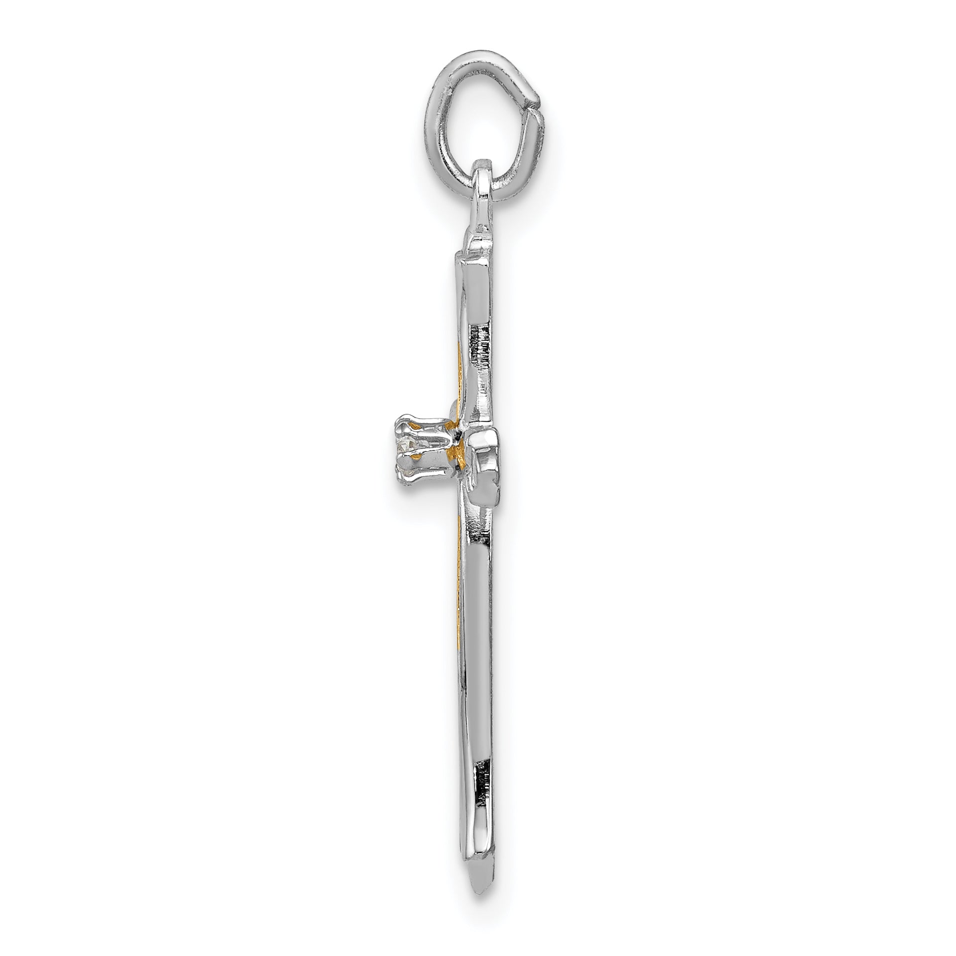 Sterling Silver Rhodium-plated & Vermeil CZ Cross Pendant