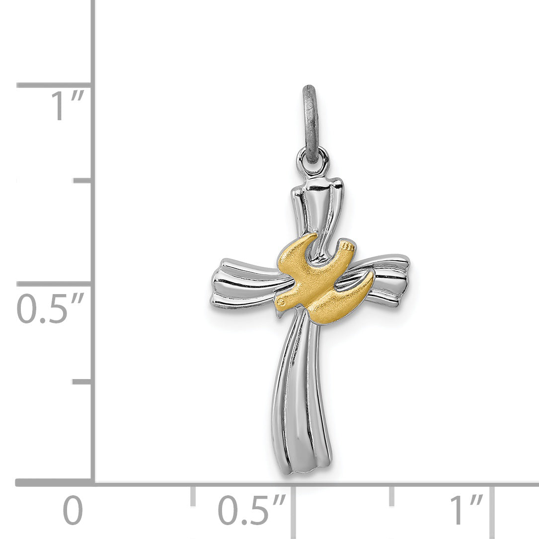 Sterling Silver Rhodium-plated & Vermeil Dove Cross Charm