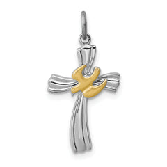 Sterling Silver Rhodium-plated & Vermeil Dove Cross Charm