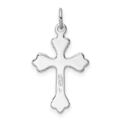 Sterling Silver 925 Green Enamel Budded Cross Charm with Rhodium Finish