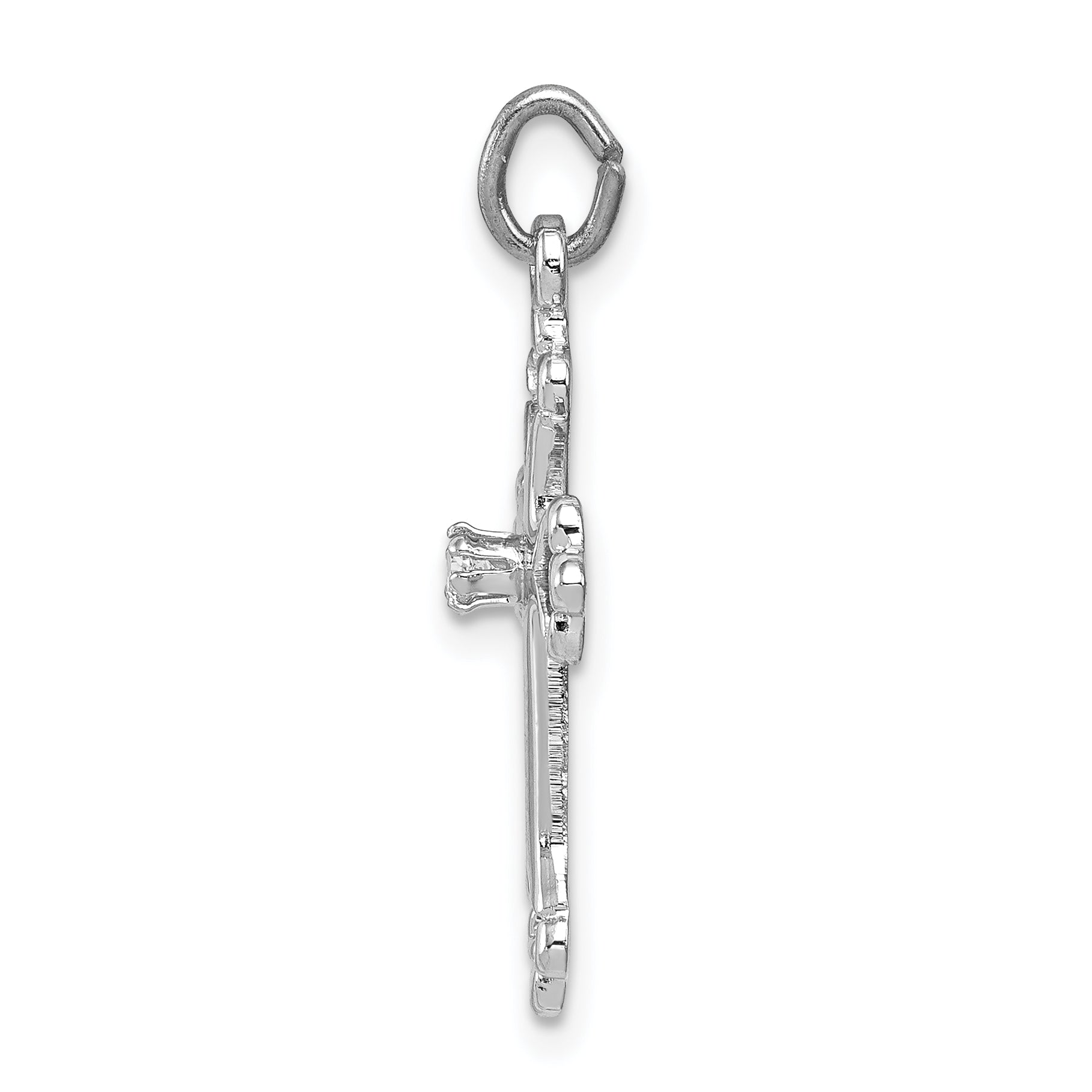 Sterling Silver 925 Rhodium-Plated Budded Cross Charm with CZ Elegance