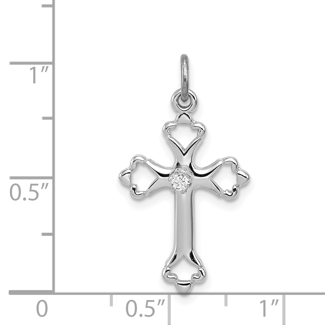 Sterling Silver 925 Rhodium-Plated Budded Cross Charm with CZ Elegance