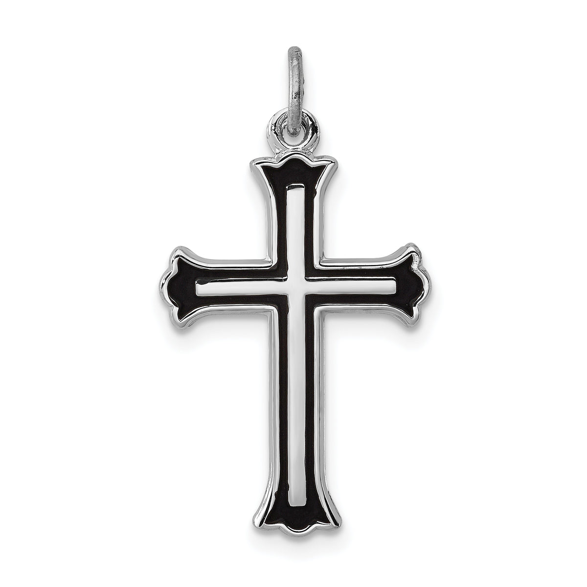 Sterling Silver Rhodium-plated Enameled Cross Charm