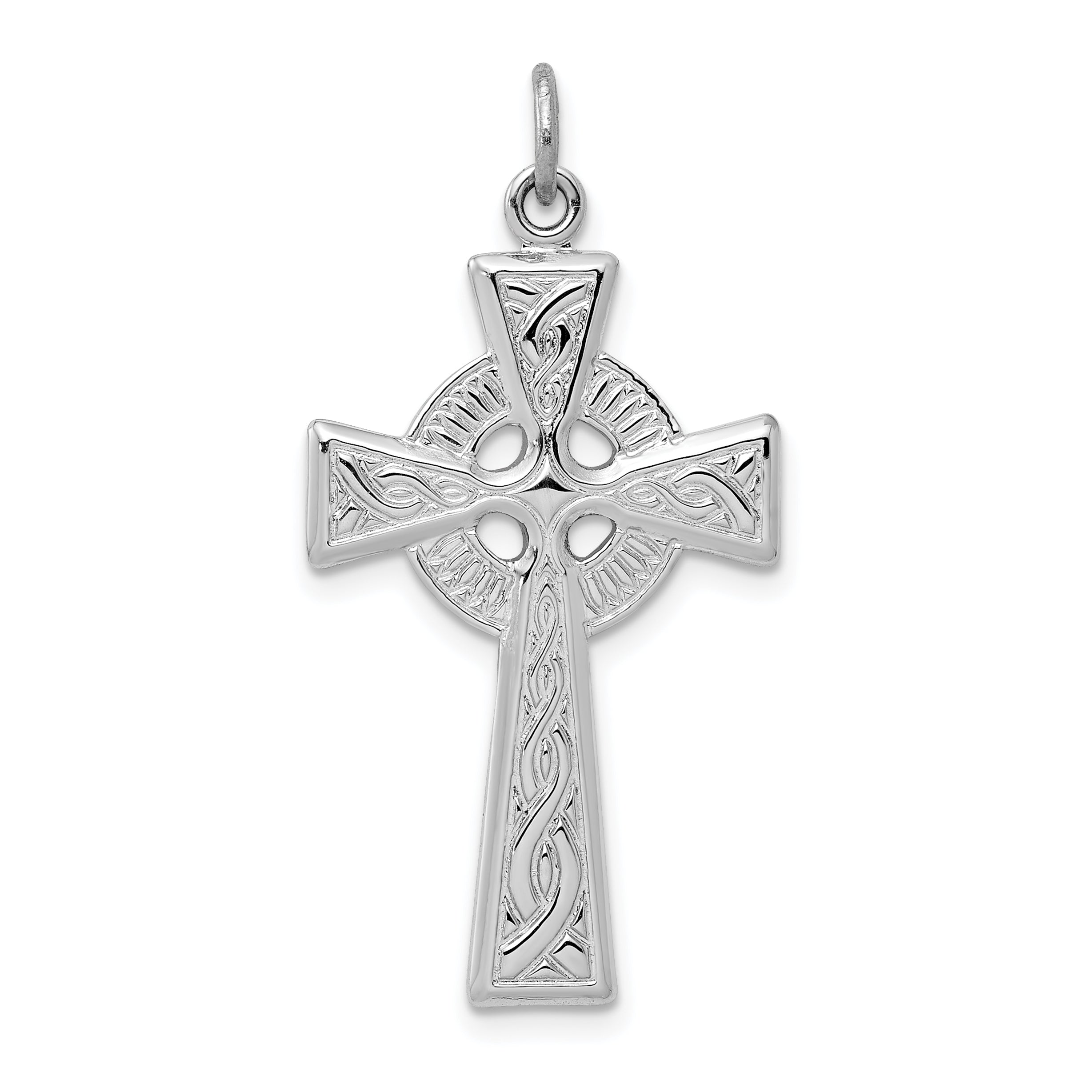 Sterling Silver Rhodium-plated Celtic Cross Pendant