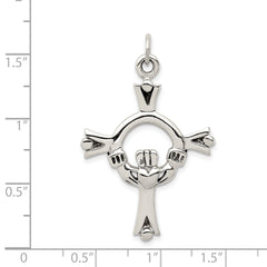 Sterling Silver Antiqued Claddagh Cross Charm