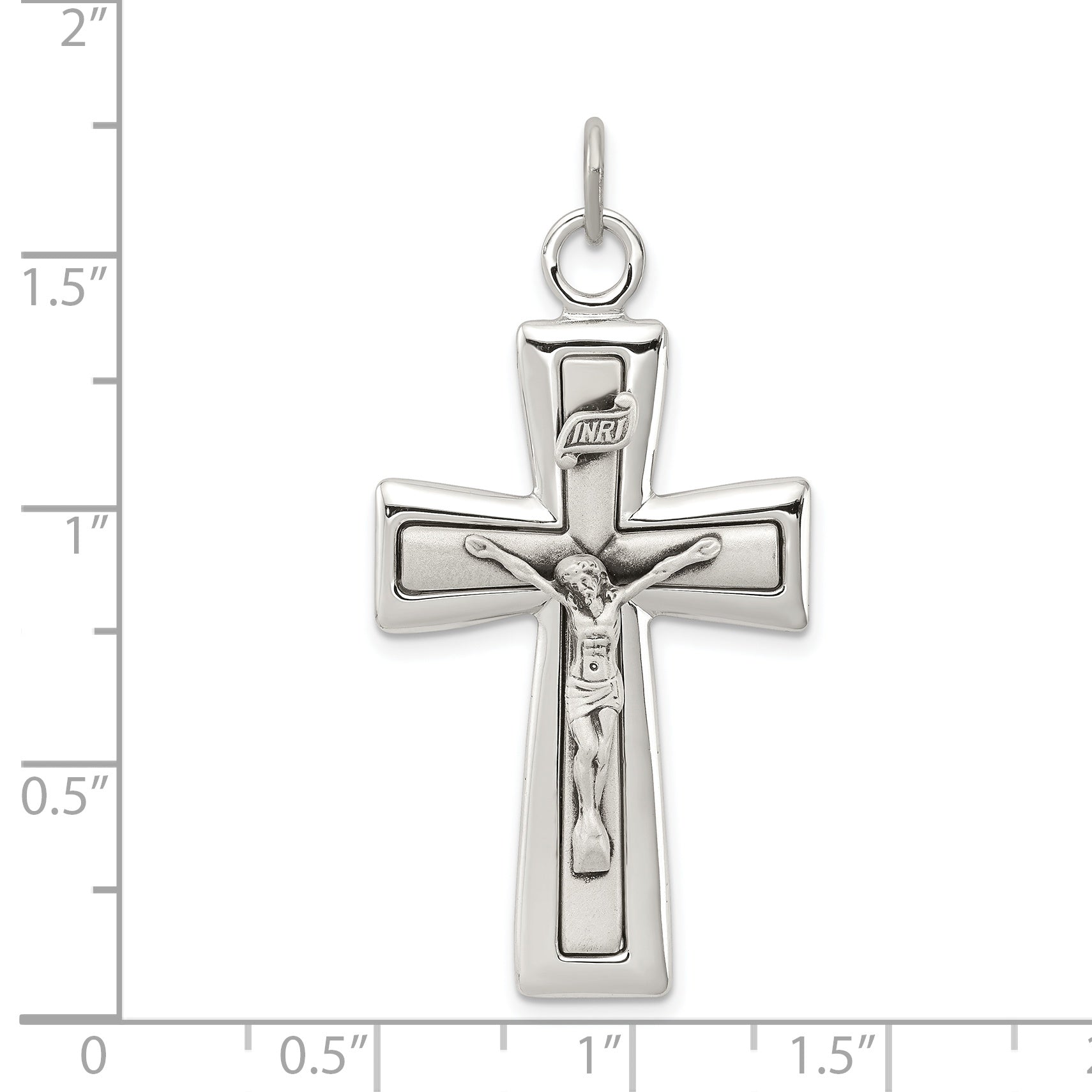 Sterling Silver 925 INRI Crucifix Pendant with Platinum Plating Polished Finish