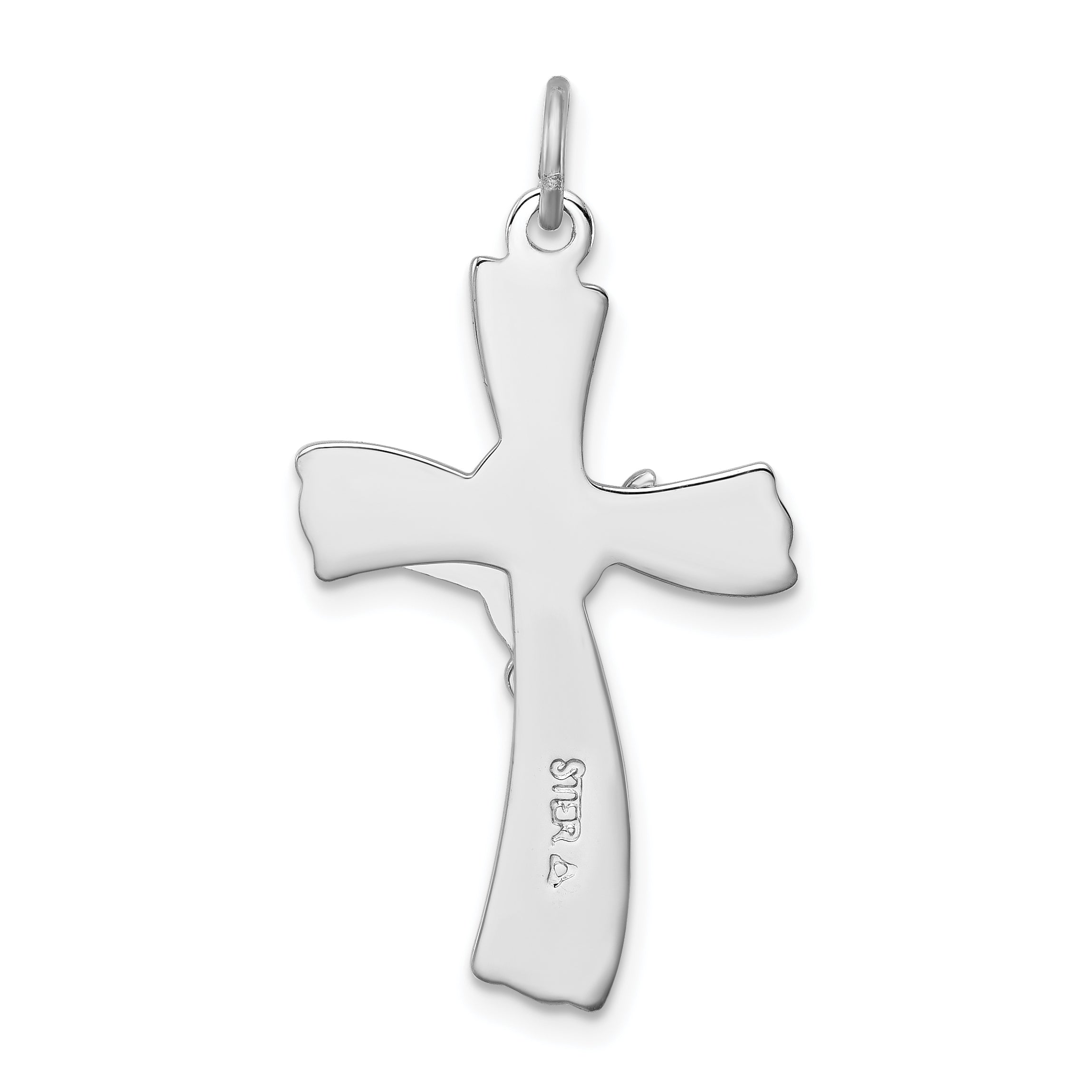 Sterling Silver 925 Rhodium-Plated INRI Crucifix Pendant with Polished Finish