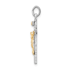 Sterling Silver Rhodium-plated & Vermeil INRI Crucifix Charm