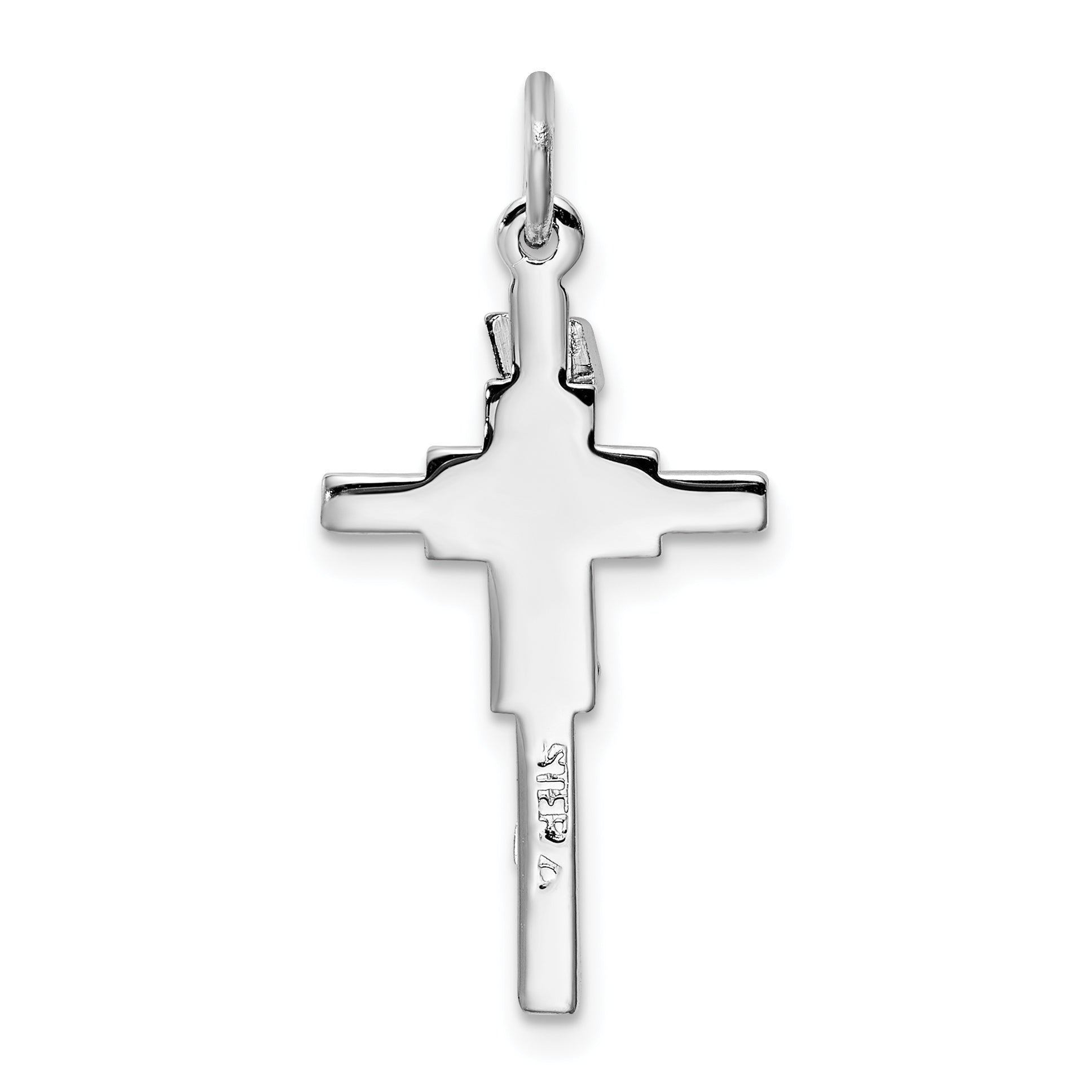 Sterling Silver 925 INRI Crucifix Charm, Rhodium-Plated Polished Finish, Solid Design