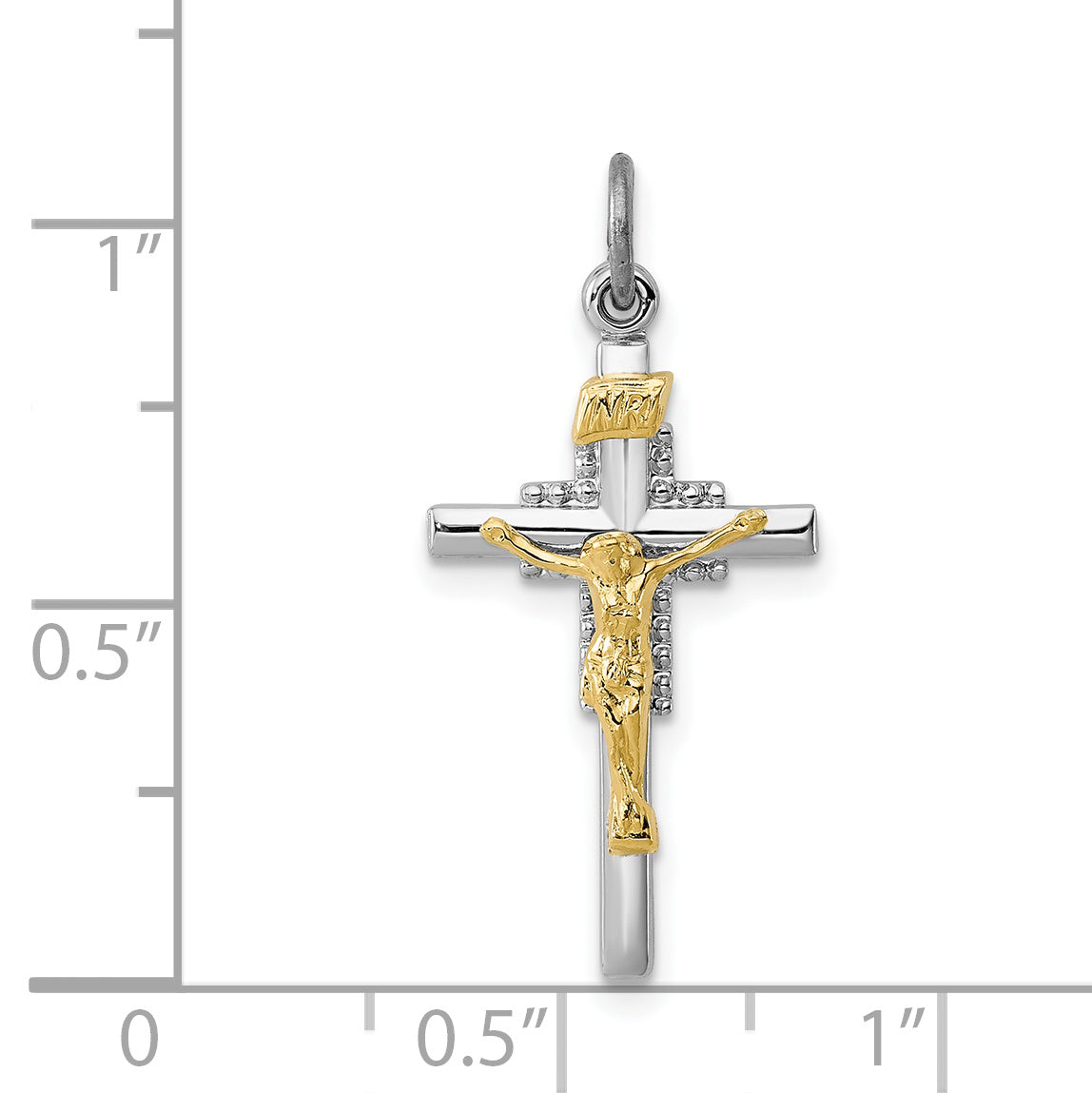 Sterling Silver 925 INRI Crucifix Charm, Rhodium-Plated Polished Finish, Solid Design