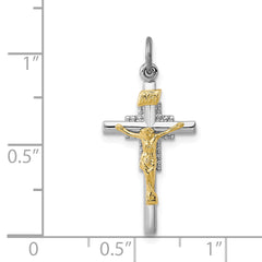 Sterling Silver 925 INRI Crucifix Charm, Rhodium-Plated Polished Finish, Solid Design