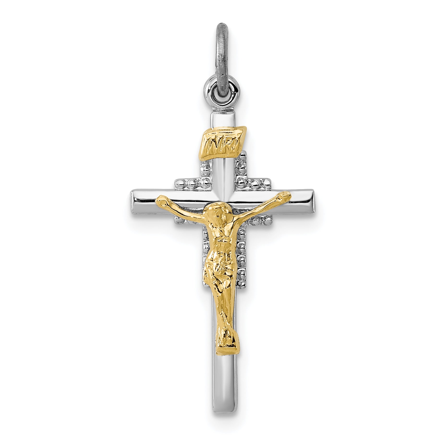 Sterling Silver Rhodium-plated & Vermeil INRI Crucifix Charm